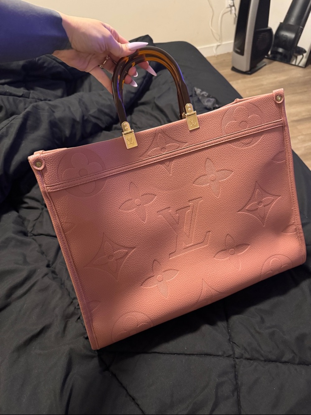 Louis Vuitton Pink Embossed Monogram Tote with Tortoiseshell Handles